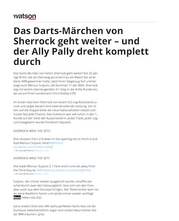 Watson: Das Darts-Märchen von Sherrock geht weiter – und der Ally Pally dreht komplett durch